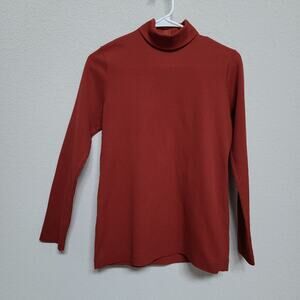 Vintage Ribbed Knit Turtleneck Top Women XS / Small Burnt Orange Rust 70s 90s